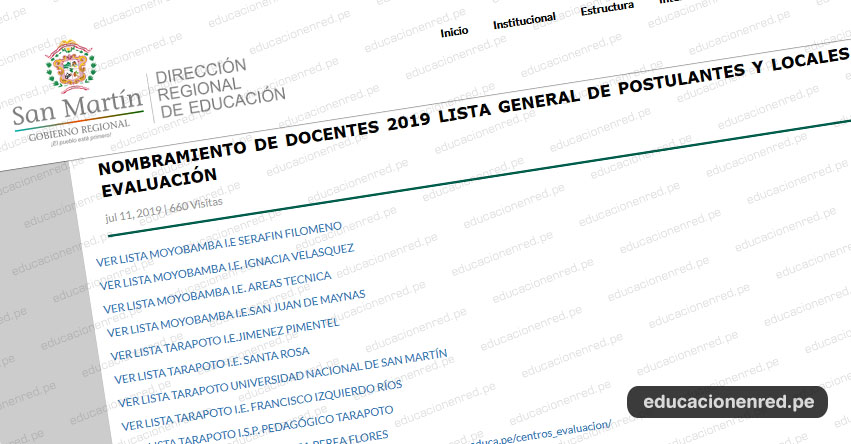 NOMBRAMIENTO DOCENTE 2019: Centros de Evaluación en la Región San Martín (Prueba Única Nacional 21 Julio) www.dresanmartin.gob.pe