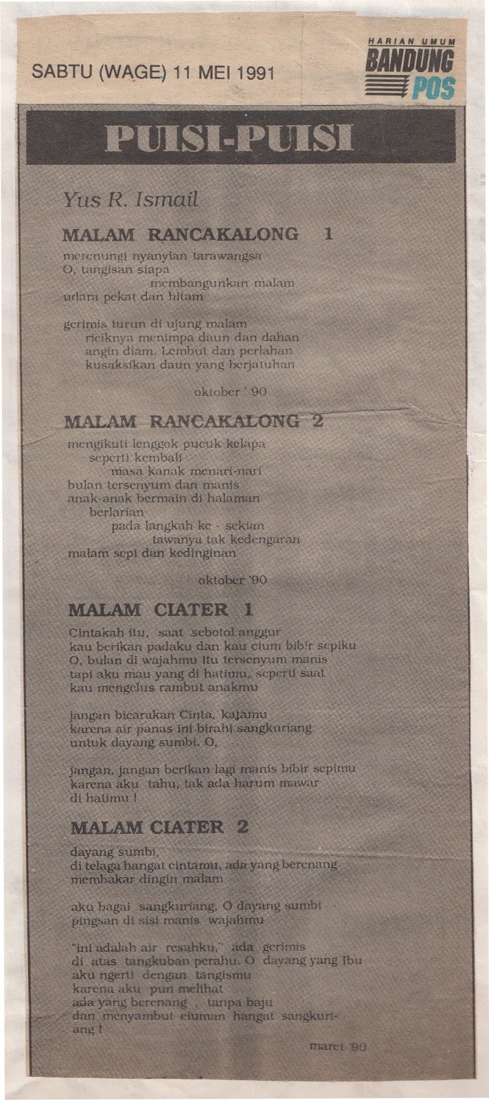 Puisi Bandung Pos: MALAM RANCAKALONGProses Kreatif Menulis 