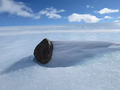 meteorite on the ice, Antarctica.