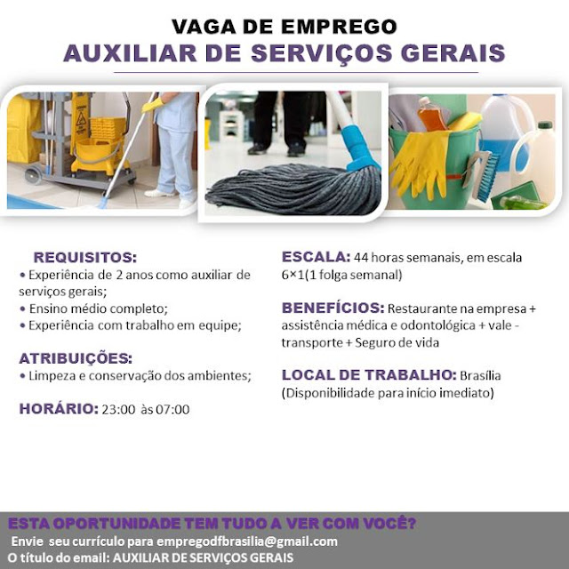 Vaga de Emprego para Auxiliar de Serviços Gerais