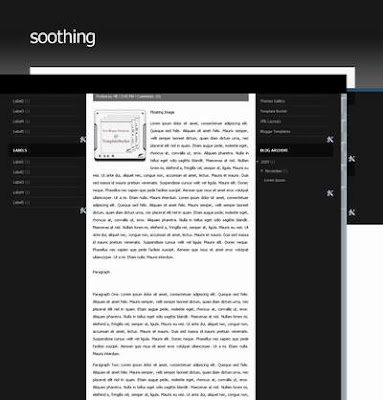 Soothing Blogger Template 3 Columns, Fixed Width, White, Black, Dark