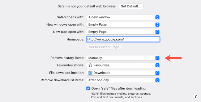 إعدادات MacOS Safari العامة