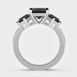 Enhanced Black Diamond Three Stone Engagement Ring in White Gold