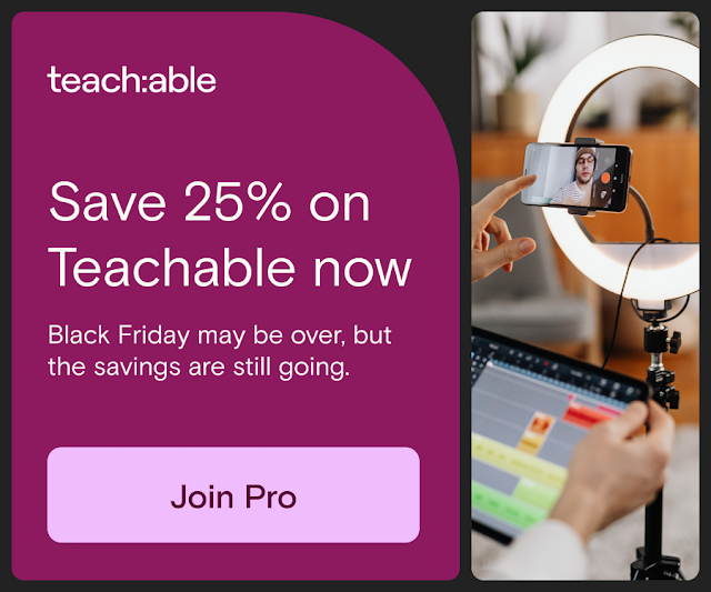 Try Teachable for 3 months. 25% off. No commitment