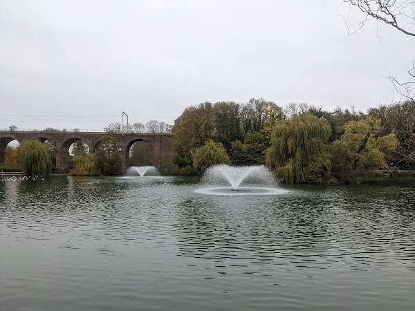 Lake, fountains, and Viaduct at Central Park
