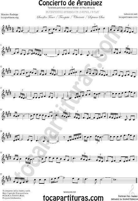  Clarinete Partitura del Concierto de Aranjuez Sheet Music for Clarinet Music Score