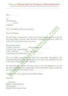 sample letter for cancellation of hotel room reservation