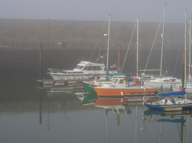 Photo of a misty start to the day at Maryport Marina on Sunday