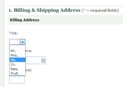 list of titles on dropdown menu includes Mr Mrs and Ms but not Miss