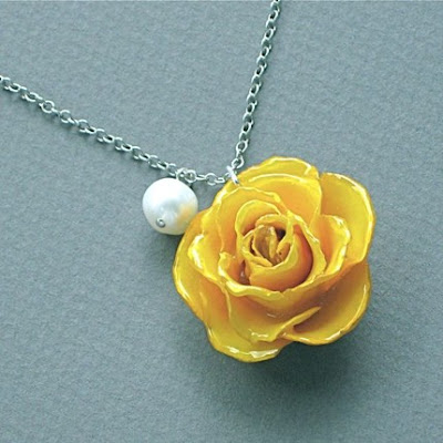 Yellow Rose of Texas - Preserved Yellow Mini Rose Necklace by mcstoneworks