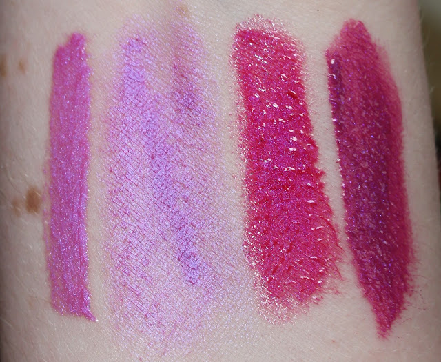 Illamasqua Boost Intense Lipgloss, Illamasqua Underworld Lipstick, Armour lipgloss in Grace, Anastasia lip gloss in Electro