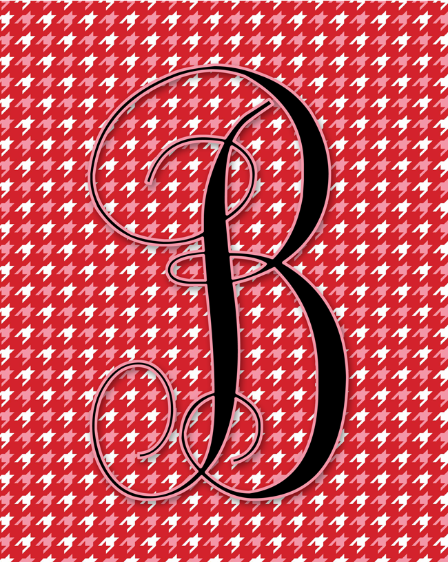 Free Printable Monograms | Valentine's Colors & Houndstooth Pattern | Letters A-Z Available