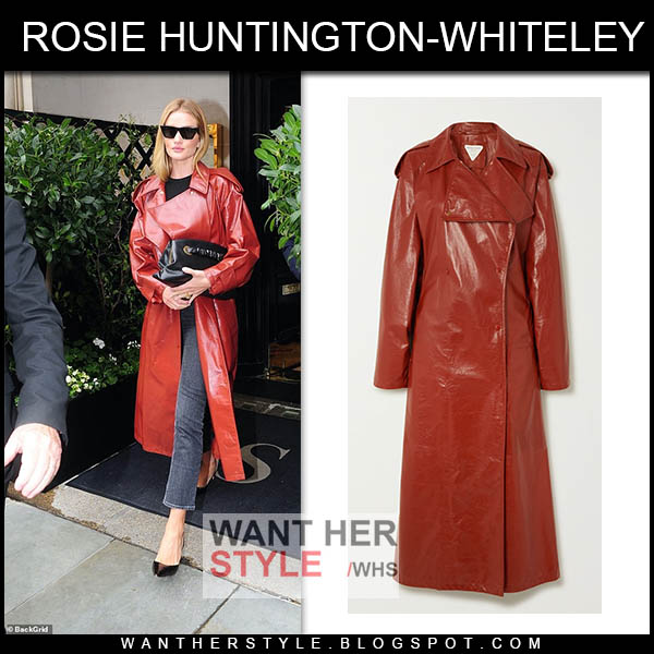 Rosie Huntington-Whiteley in red leather trench coat