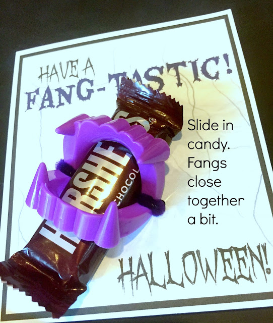 Printable Halloween Cards with plastic fangs and chocolate.