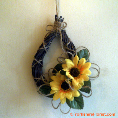  Wooden 18cm teardrop with silk sunflowers