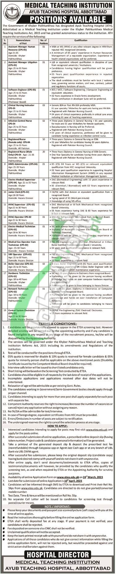 ATH Abbottabad Jobs 2023 Medical Teaching Institution Latest