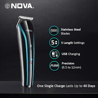 Nova NHT 1073 USB Rechargeable and Cordless: 60 Minutes Runtime Professional Hair Clipper for Men