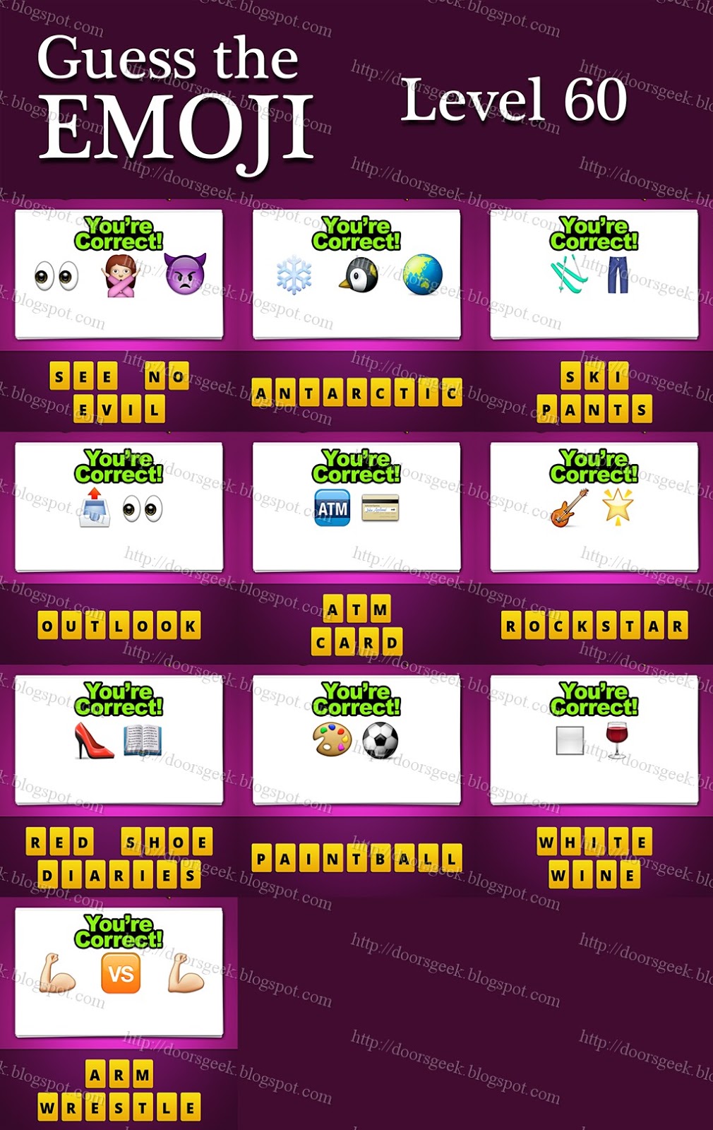 Guess The Emoji [Level 60] Answers and Cheats ~ Doors Geek