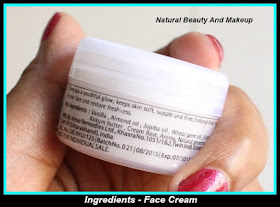 Ingredients of TNC Vanilla Vitamin E Face Cream