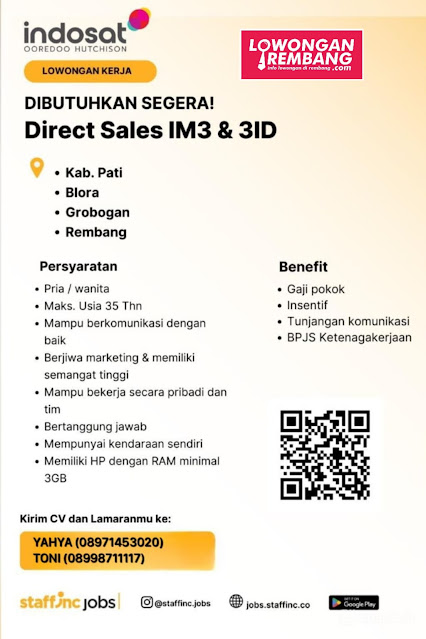 8 Lowongan Kerja Pegawai Direct Sales dan 3ID Indosat Ooredoo IM3 Rembang