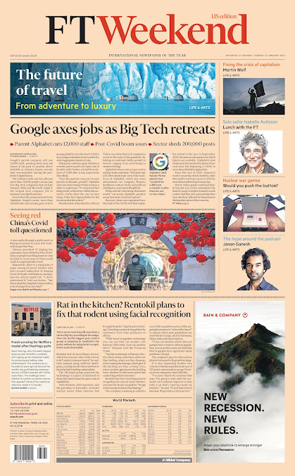 FINANCIAL TIMES WEEKEND  Portada  Sábado  21 de Enero 2023