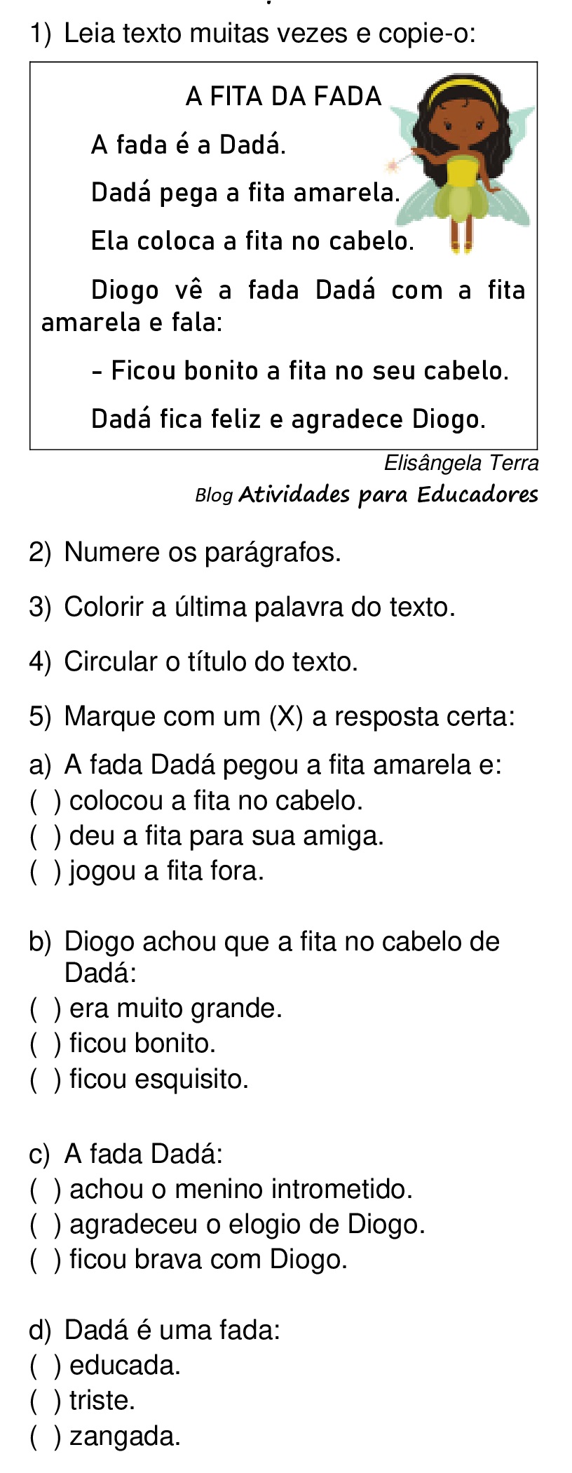 Texto A FITA DA FADA, de Elisângela Terra