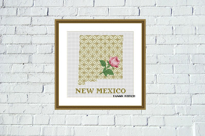 New Mexico map cross stitch pattern floral ornament embroidery - Tango Stitch