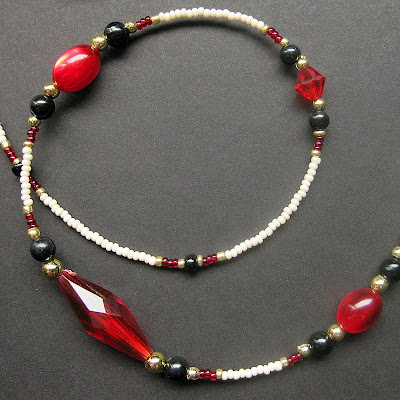 Elegant Red and Black Beaded Lanyard - Eileen