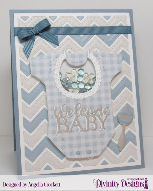 Divinity Designs Baby Boy Paper Pad, Chevron Backround Die, Baby Blessings Dies, Card Designer Angie Crockett