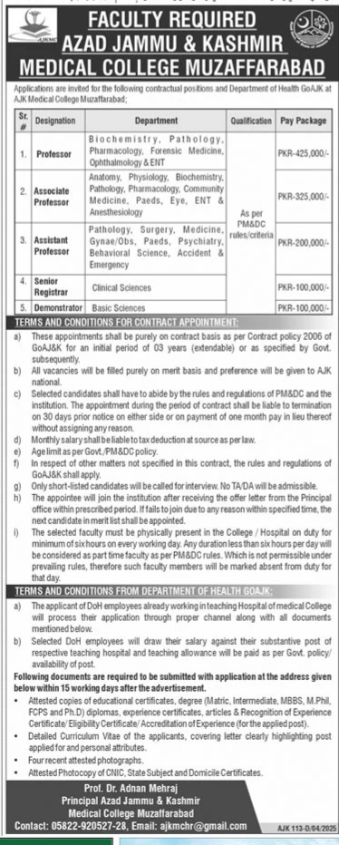 Medical College Azad Jammu & Kashmir Jobs