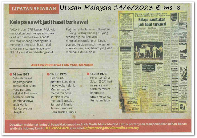 Lipatan sejarah 14 Jun - Keratan akhbar Utusan Malaysia 14 Jun 2023