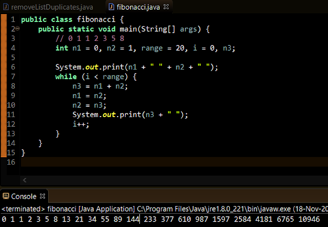 Fibonacci java program