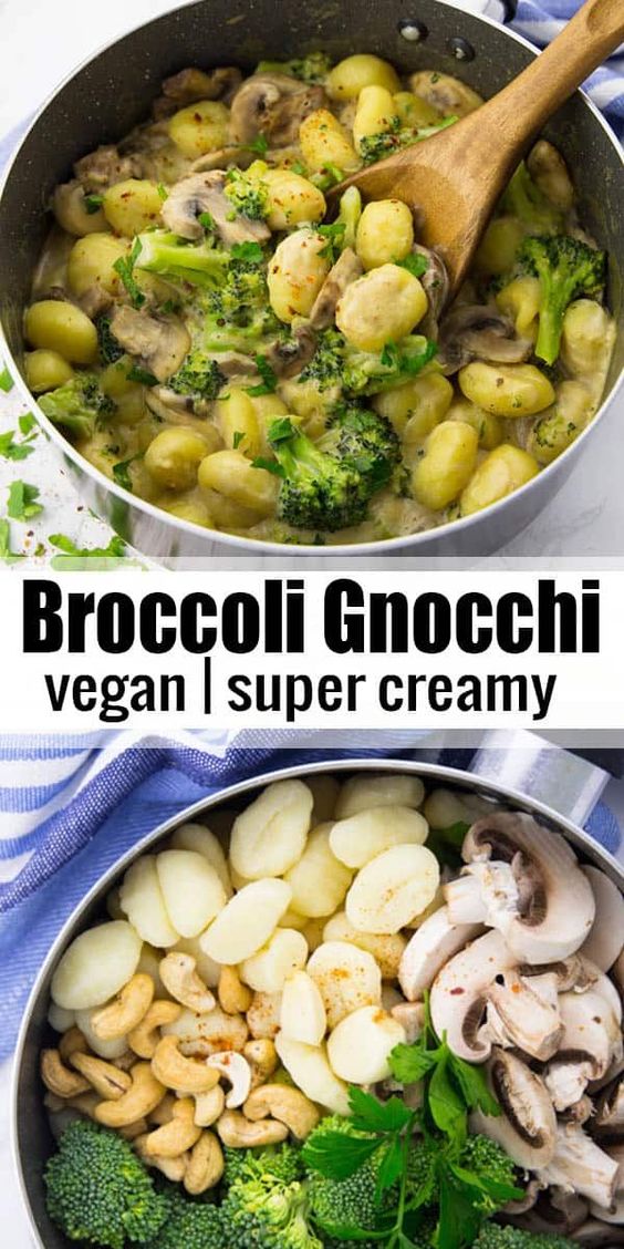 These creamy mushroom gnocchi with broccoli make such an easy and delicious dinner! They’re vegan and ready in only 15 minutes!