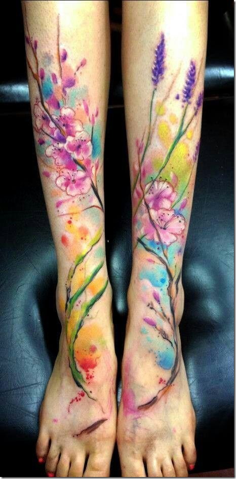 aquarelle_de_lavande_jambe_de_tatouage