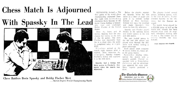 Chess Match Is Adjourned With Spassky In The Lead