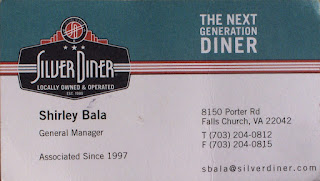Silver Diner, Shirley Bala business card