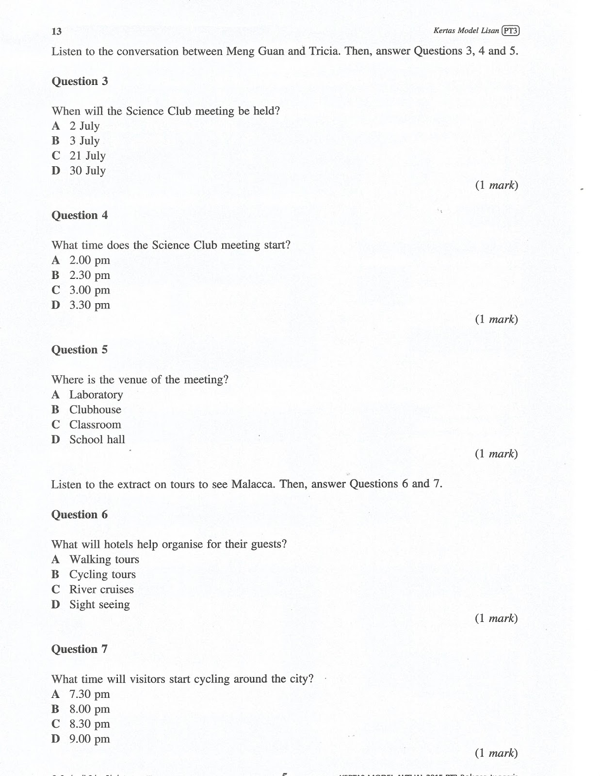 Contoh Soalan Ujian Bahasa Inggeris Tahun 4 - Kuora 3