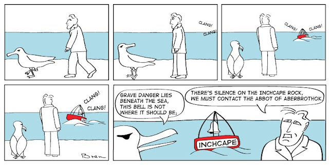 cartoon,gag,funny,cartoon strip,Humboldt,albatross,lighthouse,lighthouse keeper,sea,marine,bird,Inchcape rock,poem,buoy