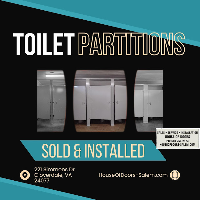 Toilet partitions are sold and installed by House of Doors