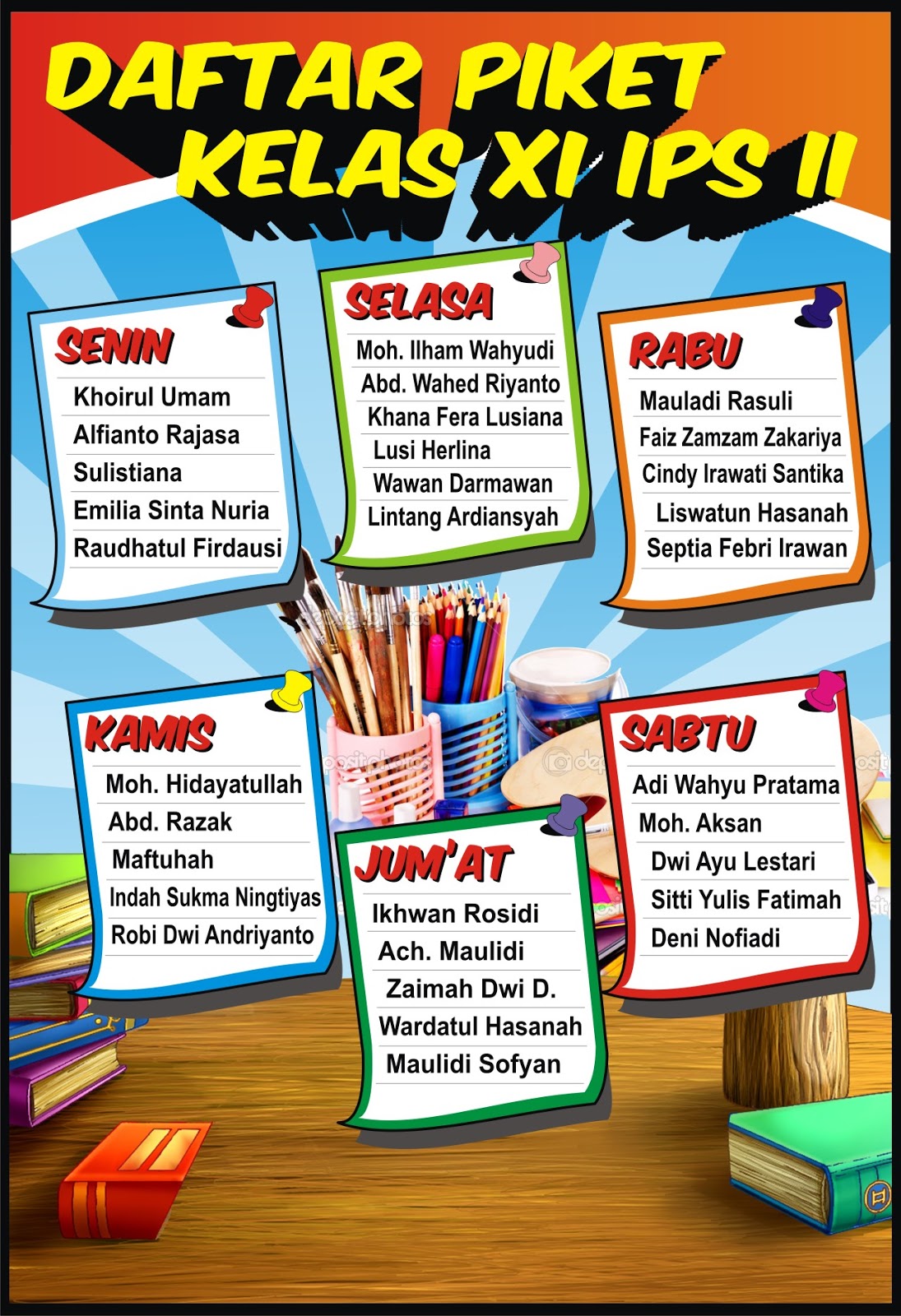 Desain untuk Jadwal Piket Kelas dan Susunan / Struktur 