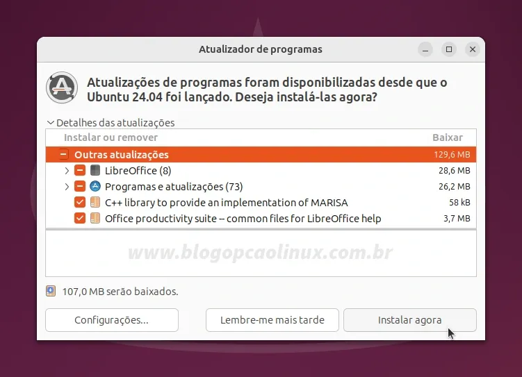 Atualizador de Programas do Ubuntu 24.04 LTS (Noble Numbat)