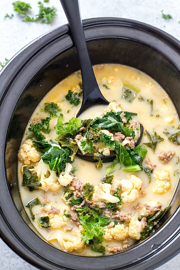 Slow Cooker Low Carb Zuppa Toscana Soup #soup #dinner #lowcarb #food #healthylunch