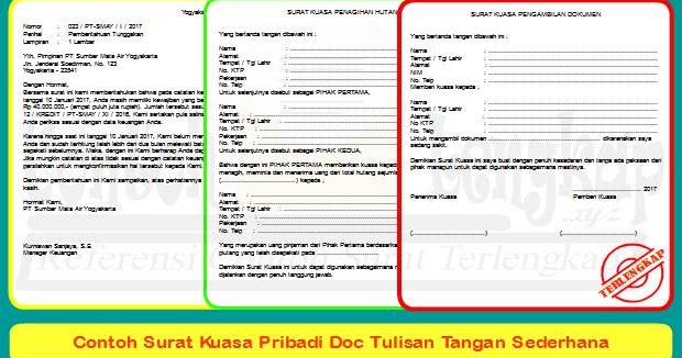 11+ Contoh Surat Kuasa Pribadi Doc Tulisan Tangan Sederhana