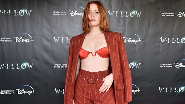 Ellie Bamber beautiful red carpet dresses at “Willow” Screening in Hollywood