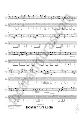 Hoja 2  Bajo Eléctrico Tablatura y Partitura de Meditación Punteo Tablature Sheet Music for Electric Bass Tabs Music Scores PDF/MIDI de Bajo Eléctrico