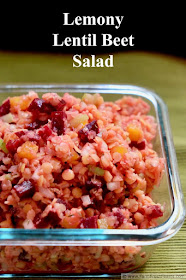 A hearty salad of red lentils and beets in a lemon thyme vinaigrette. This vegan recipe is a healthy addition to a summer pot luck because it keeps well at room temperature.