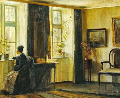 Interior with the Artist's Wife at the Window painting Carl Vilhelm Holsoe