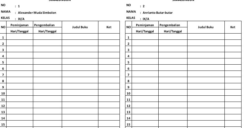 Contoh Kartu Buku Perpustakaan Sekolah | Operator Sekolah