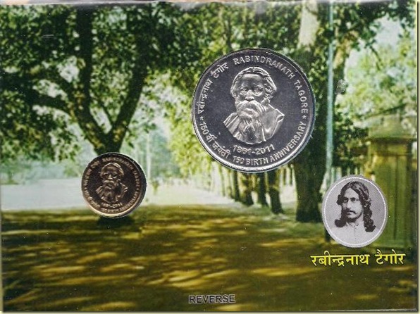 Scan of 100Rs and 5 Rs coins sets issued on Rabindranatha Tagore