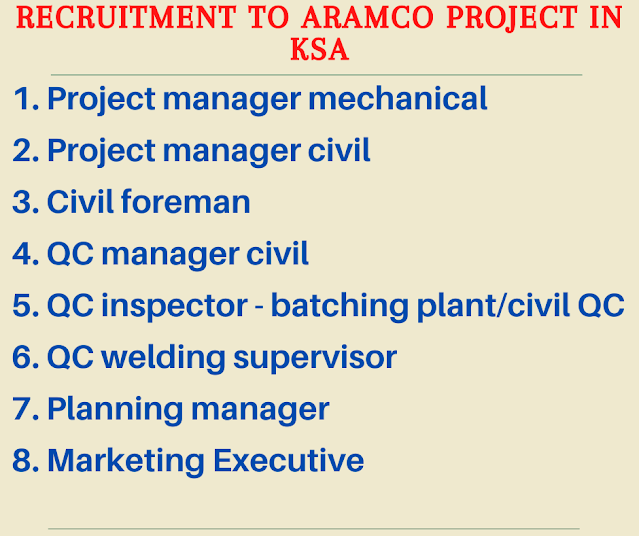 Recruitment to Aramco project in KSA